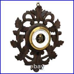 Antique Black Forest Foliate Carved Walnut Barometer C1890
