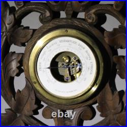 Antique Black Forest Foliate Carved Walnut Barometer C1890