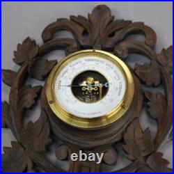 Antique Black Forest Foliate Carved Walnut Barometer C1890