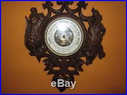 Antique Black Forest Hand Carved Barometer With Thermometer Made In Germany