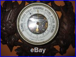 Antique Black Forest Hand Carved Barometer With Thermometer Made In Germany