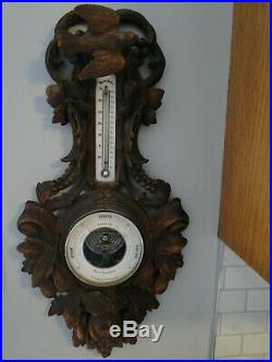 Antique Black Forest T. Downie Hamburg Germany Barometer Carved with Bird