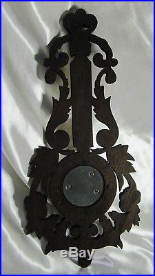 Antique Black Forest Weather Station Barometer Thermometer Hand Carved Wood