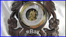Antique Black Forest Weather Station Hygrometer Thermometer Hand Carved Wood