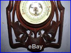 Antique Black Forest Wood Carved Barometer Thermometer RIFLES AND BOARS HEAD