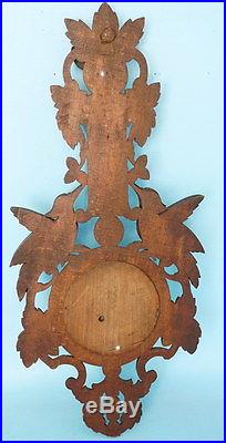 Antique Black Forest Wood Carving Thermometer Barometer Hunt Fox Crow Paris