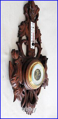 Antique Black Forest Woodcrafted Wall Barometer Hunting scene