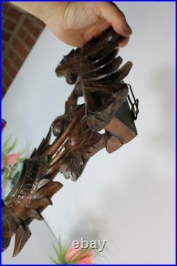 Antique Black forest wood carved wall barometer birds nest rare