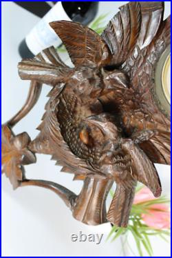 Antique Black forest wood carved wall barometer birds nest rare