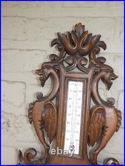 Antique Black forest wood carving Wall barometer dragons floral rare