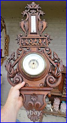 Antique Black forest wood carving Wall barometer dragons floral rare