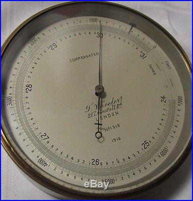 Antique Brass 1916 WWI COMPENSATED ANEROID BAROMETER No. 1318 by T Wheeler