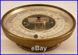 Antique Brass Aneroid Wall Barometer with Dual Horizontally Opposed Thermometers