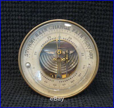 Antique Brass Barometer & Thermometer. Marked on back NPHB