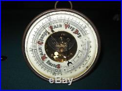 Antique Brass Beveled Glass Barometer Thermometer Aneroid Fully Functioning Nice