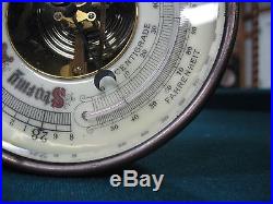 Antique Brass Beveled Glass Barometer Thermometer Aneroid Fully Functioning Nice