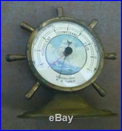 Antique Brass Captain's Wheel Barometer Nautical Advertising for W. H. Rankin co