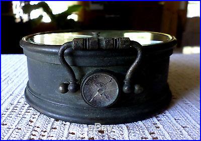 Antique Brass & Copper Portable Aneroid Barometer w/Handle & Small Compass