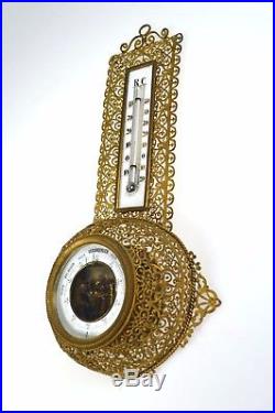 Antique Brass Filigree Barometer / Thermometer, German