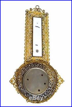 Antique Brass Filigree Barometer / Thermometer, German
