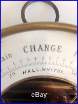 Antique Brass Hall Whitby Barometer Thermometer Rare 19th Century 100% Working