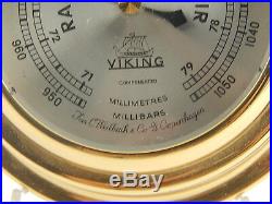 Antique Brass Viking Iver Weilbach Copenhagen Ships Marine Aneroid Barometer