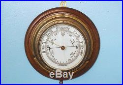 Antique Brass & Wood & Porcelain Nautical Maritime Barometer England 4482