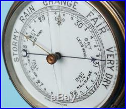 Antique Brass & Wood & Porcelain Nautical Maritime Barometer England 4482