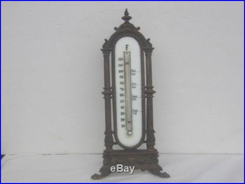 Antique C1850 Ornate Bronze Desk Or Wall Thermometer FOOTED EX