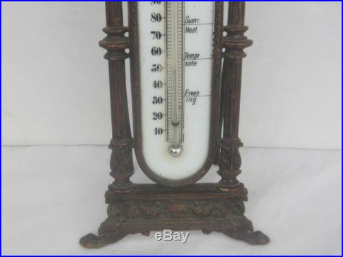 Antique C1850 Ornate Bronze Desk Or Wall Thermometer FOOTED EX