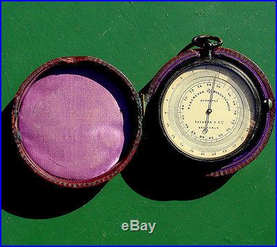 Antique CASED FRENCH METRIC POCKET Aneroid Barometer TASSERA Grenoble WORKING