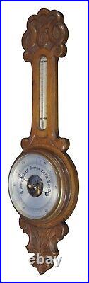 Antique Carved Oak Banjo Aneroid Wall Barometer & Thermometer Barometric 33