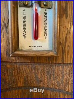 Antique Carved Oak Banjo Barometer & Thermometer 26 HIGH