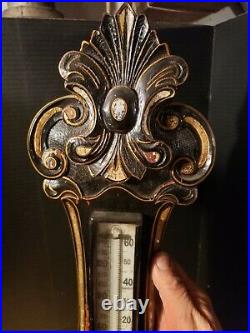 Antique Carved Oak Banjo Wall Aneroid Barometer Thermometer weather station
