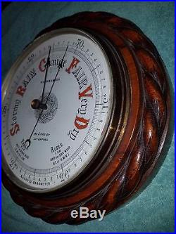 Antique Carved Oak Twisted Barley Aneroic Barometer