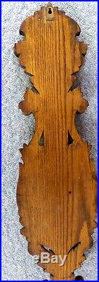 Antique Carved Solid Oak Aneroid Barometer + Thermometer Porcelain Face N/R