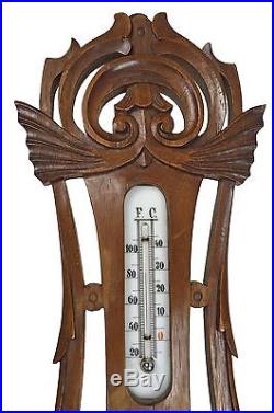 Antique Carved Walnut Barometer / Thermometer Combination, Dutch