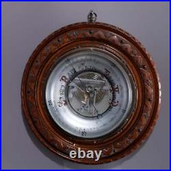 Antique Carved Walnut Wall Barometer, Circa 1890