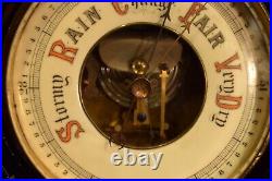 Antique Carved Walnut and Brass Barometer porcelain Dial