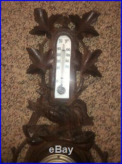 Antique Carved Wood Black Forest Barometer With Rooster