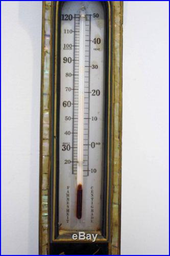 Antique Carved Wood & MOP Shortland Smiths Banjo Barometer Thermometer England