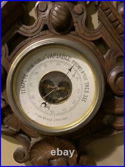 Antique Carved Wooden European Barometer