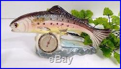 Antique Ceramic Rainbow Trout Fish Shaped Thermometer Stamped Foreign Rare