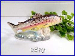 Antique Ceramic Rainbow Trout Fish Shaped Thermometer Stamped Foreign Rare