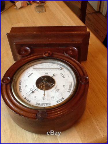 Antique Chadburn & Son Barometer with Weighted Oak Case Mantle Ships RARE