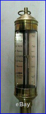 Antique Chamberlain And Ritchie Stick Barometer- Brass/wood And Glass
