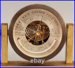 Antique Chelsea Bronze Desk Top Clock Thermometer Barometer Weather Station Set