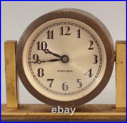 Antique Chelsea Bronze Desk Top Clock Thermometer Barometer Weather Station Set