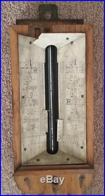 Antique Circa 1890's Oak Cased Stick English Barometer Thermometer Needs Repair