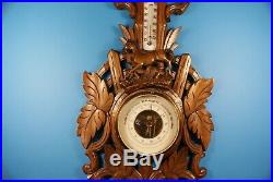 Antique Dutch / Black Forest carved Frame with Horse BAROMETER and THERMOMETER